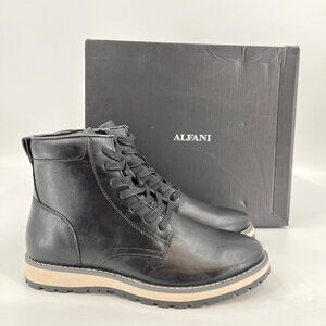 Alfani Andres Lace Up Boots Size 10M Black Faux Leather Memory Foam Ankle